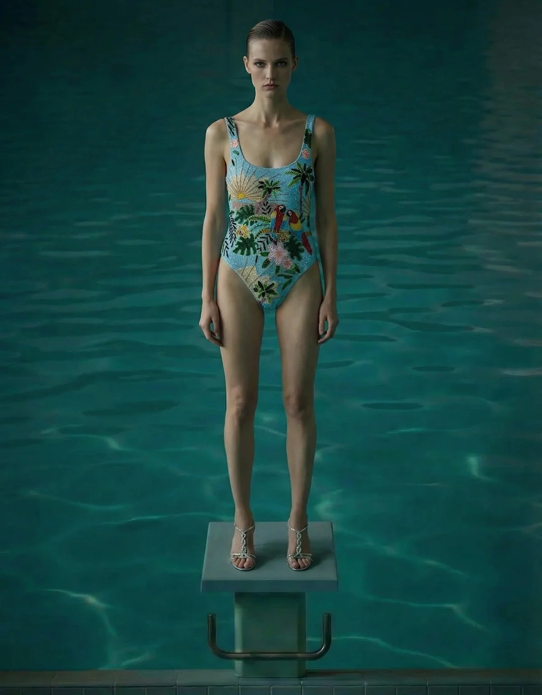 Pandora Luxe Hand Beaded Baby Blue Swimsuit