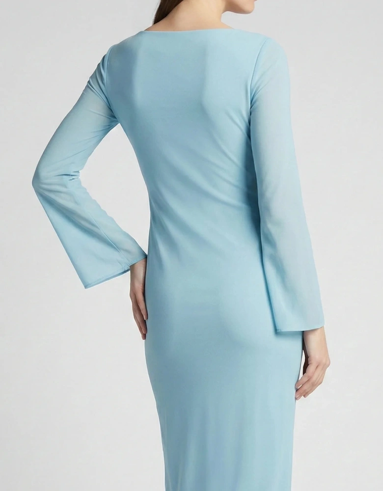 Crescent Shell Bell Sleeve Dress - Blue