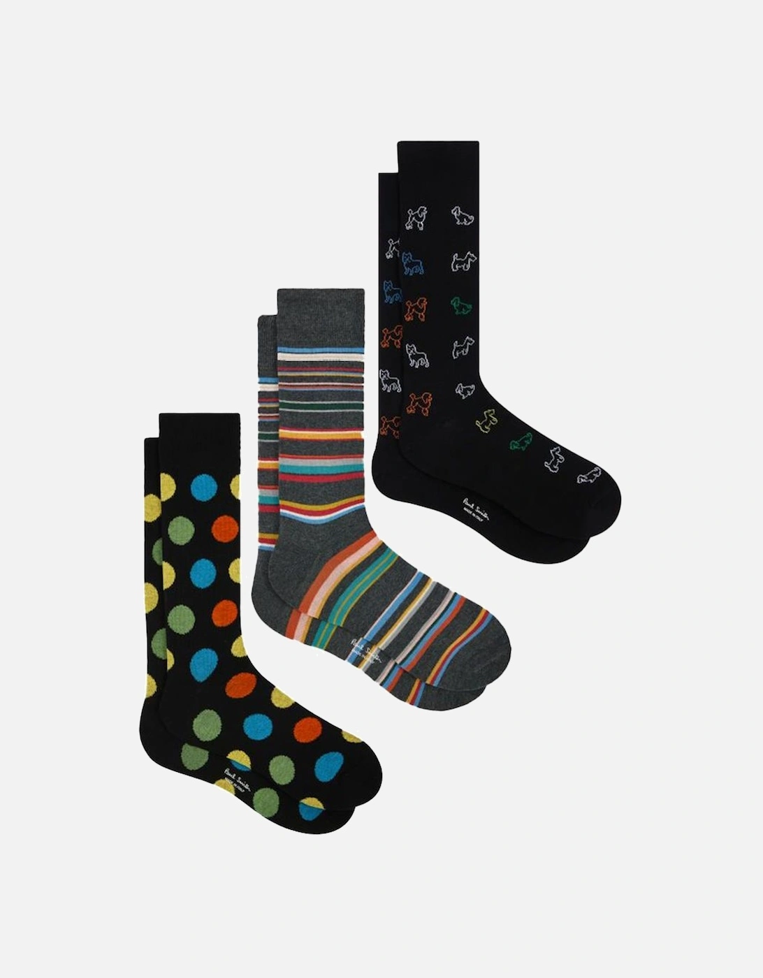 3-Pack Spots & Stripes Socks, Black/Multi Coloured