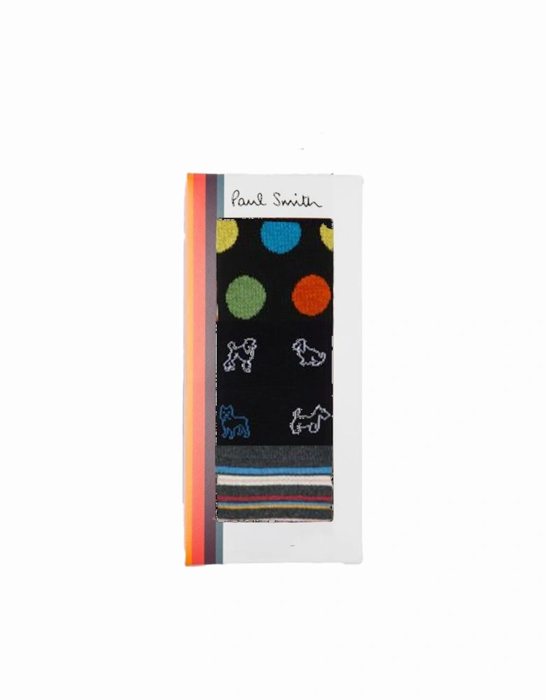 3-Pack Spots & Stripes Socks, Black/Multi Coloured