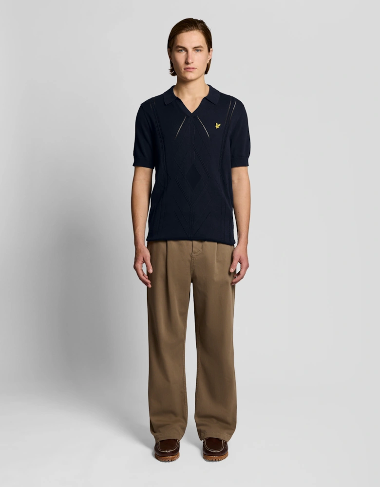 Open Collar Argyle Knitted Polo Shirt