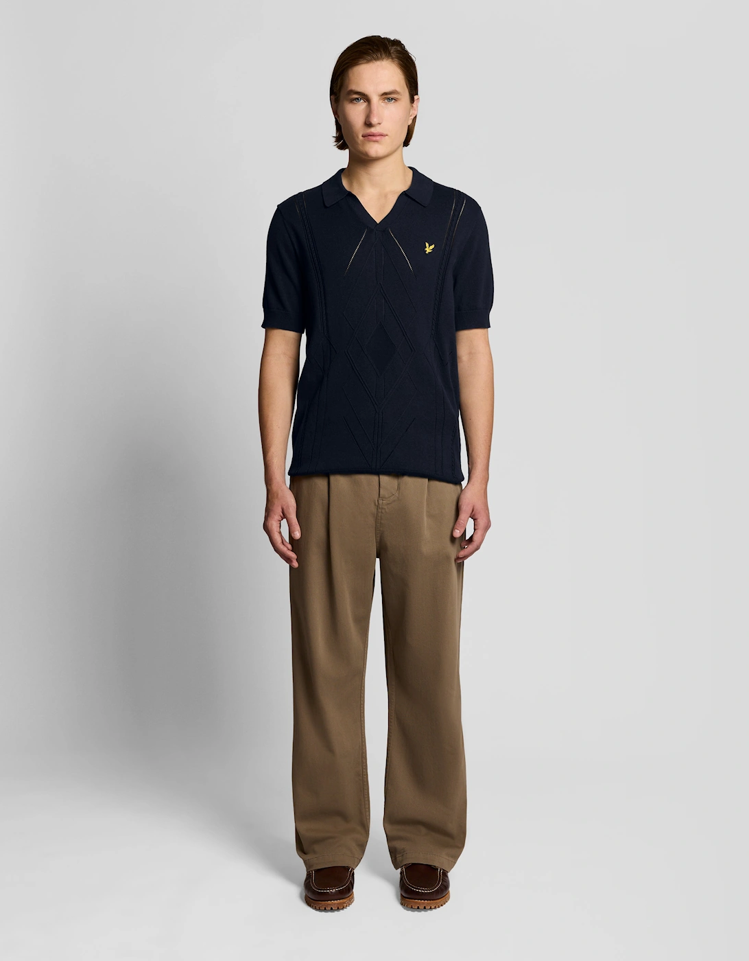 Open Collar Argyle Knitted Polo Shirt