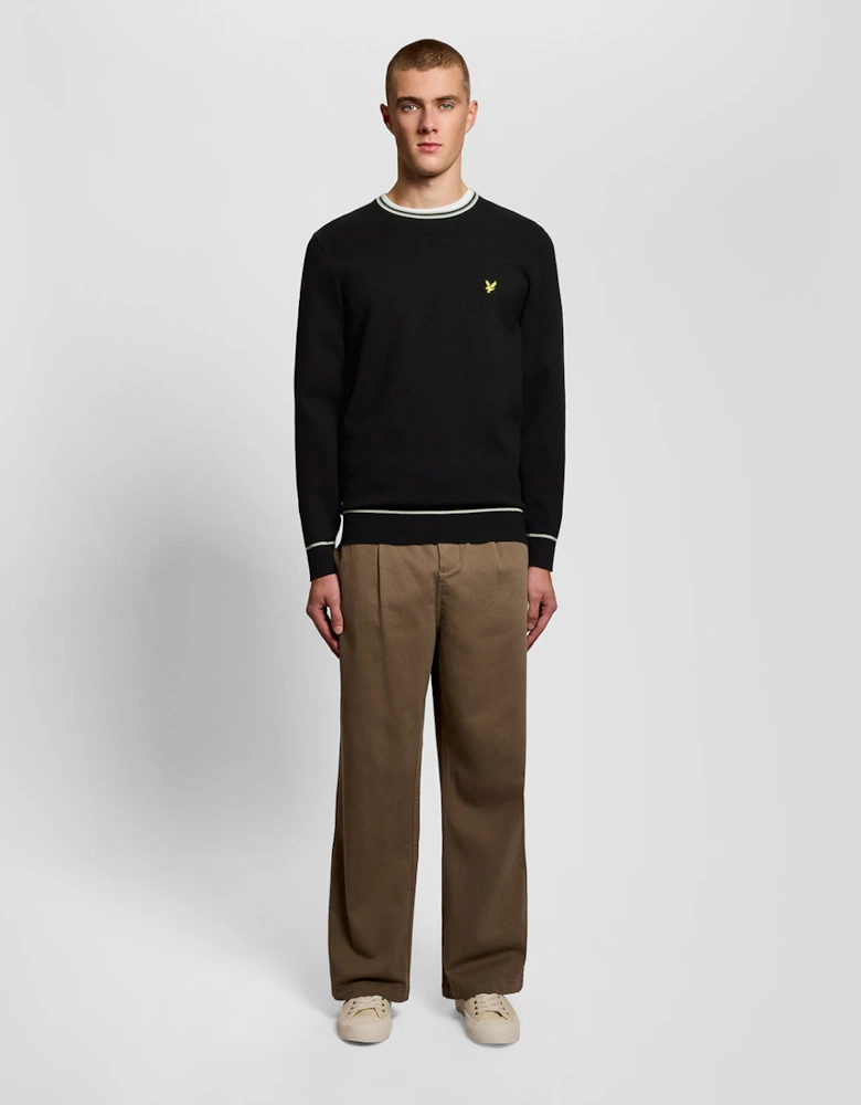 Tipped Knitted Crew Neck Jumper