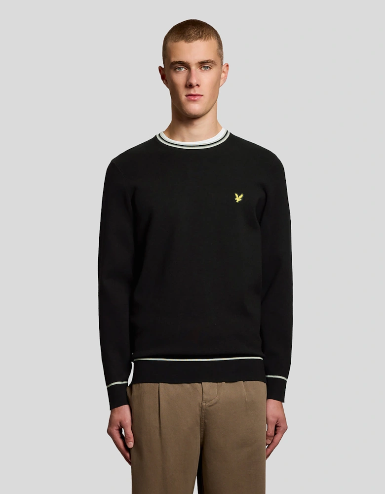 Tipped Knitted Crew Neck Jumper