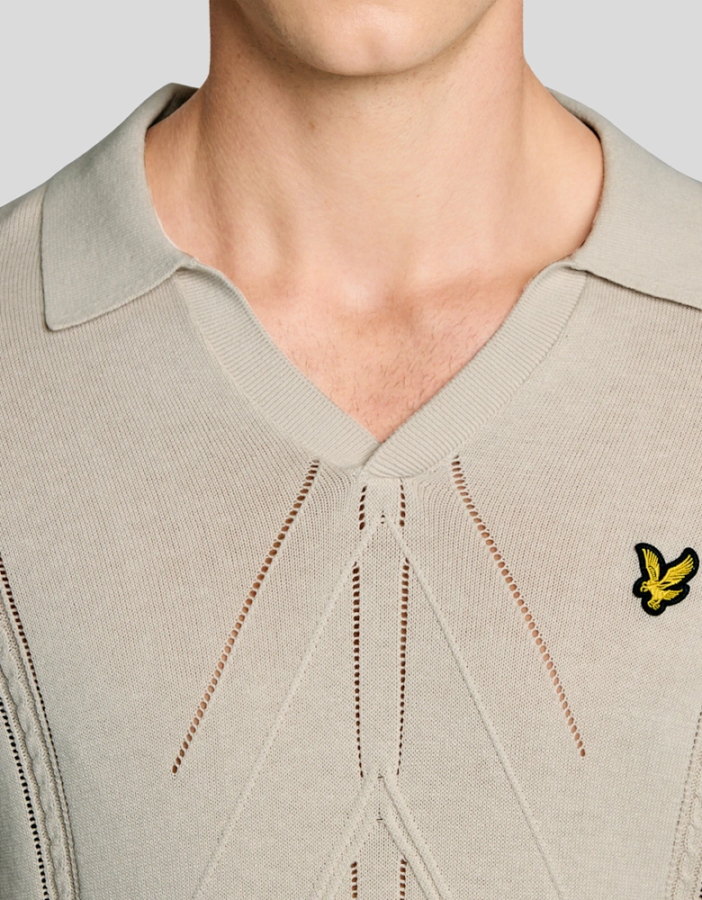 Open Collar Argyle Knitted Polo Shirt