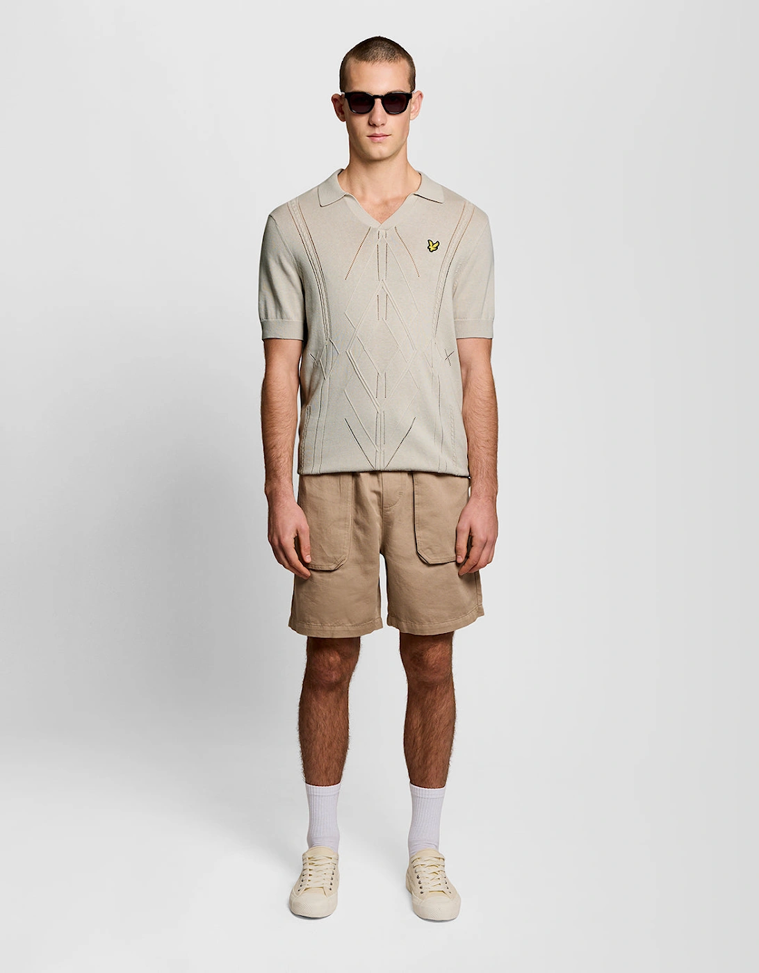 Open Collar Argyle Knitted Polo Shirt