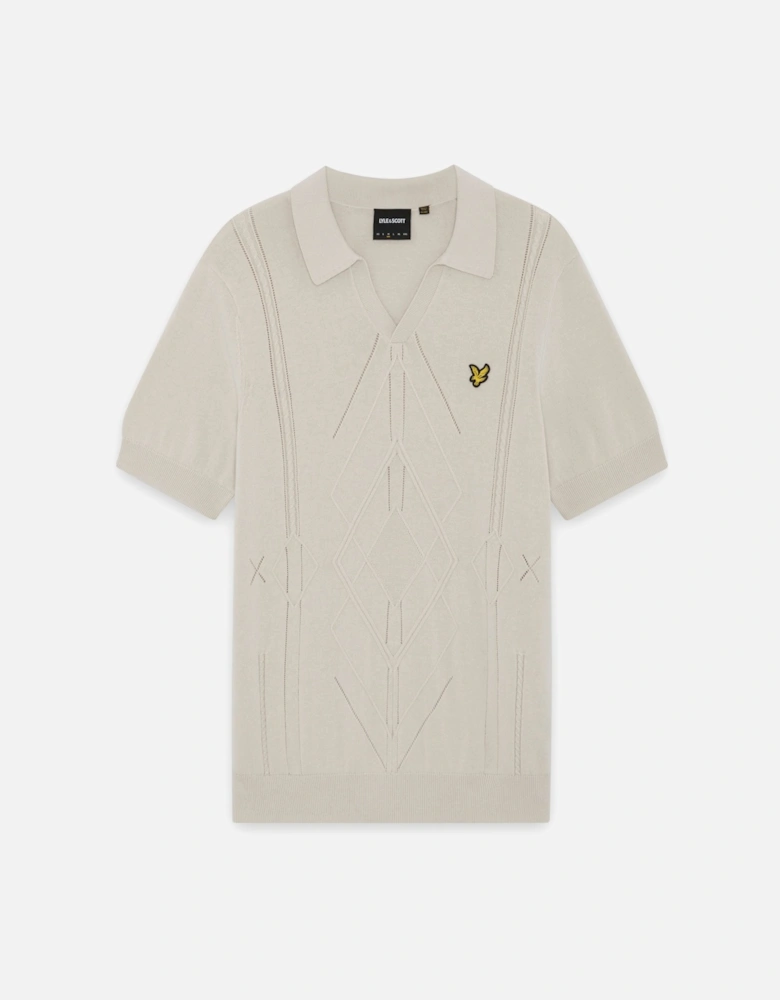 Open Collar Argyle Knitted Polo Shirt