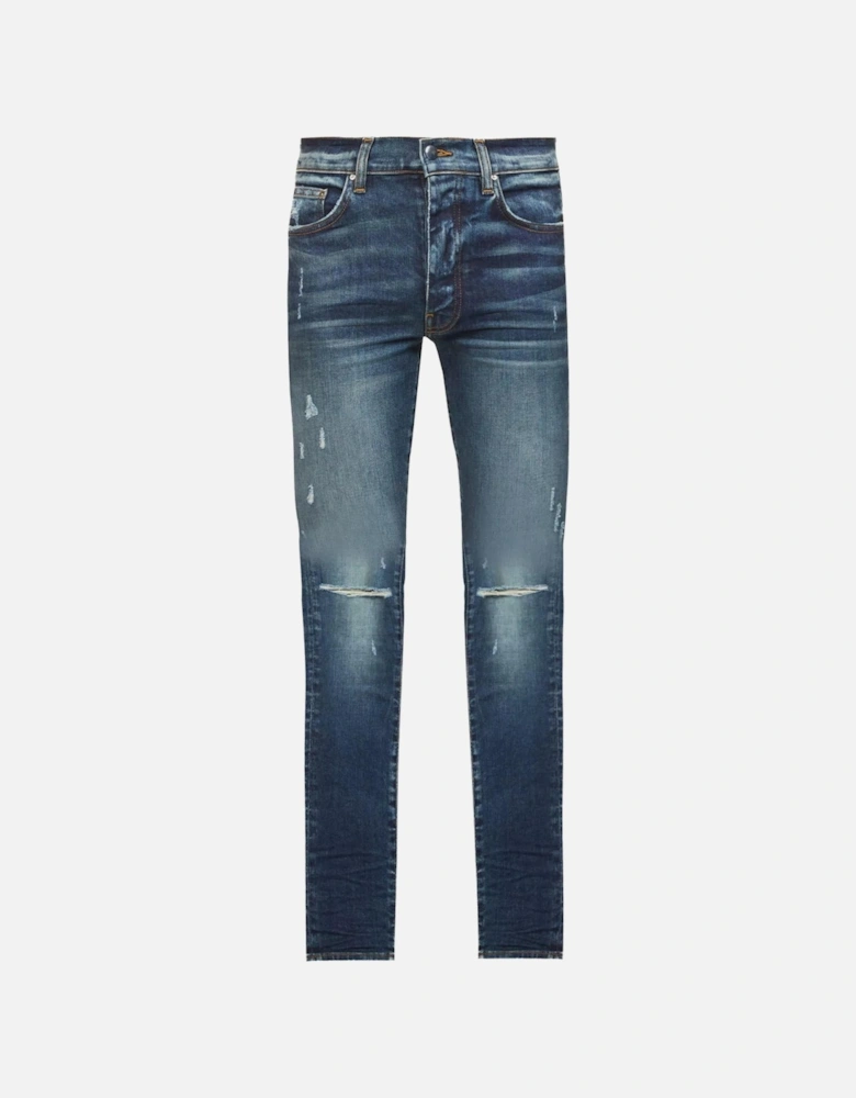 Slim Fit Slash Classic Denim Jeans in Deep Blue