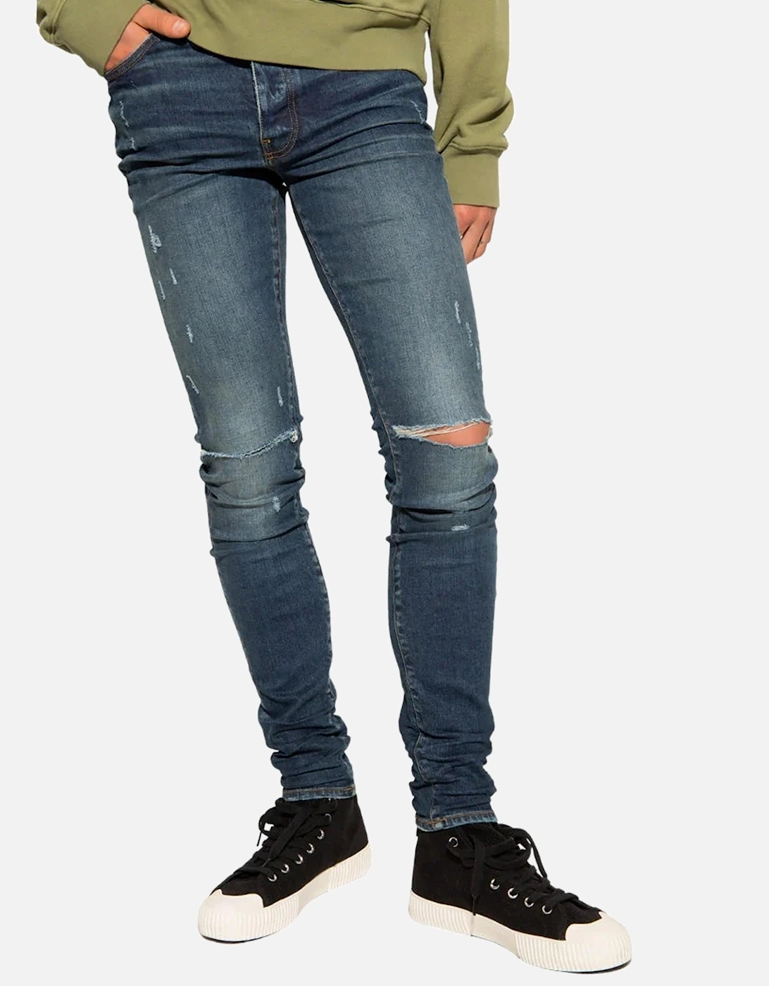 Slim Fit Slash Classic Denim Jeans in Deep Blue