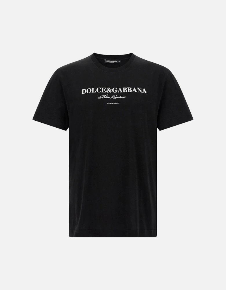 Italian Sportswear Flocked Logo T-Shirt in Black