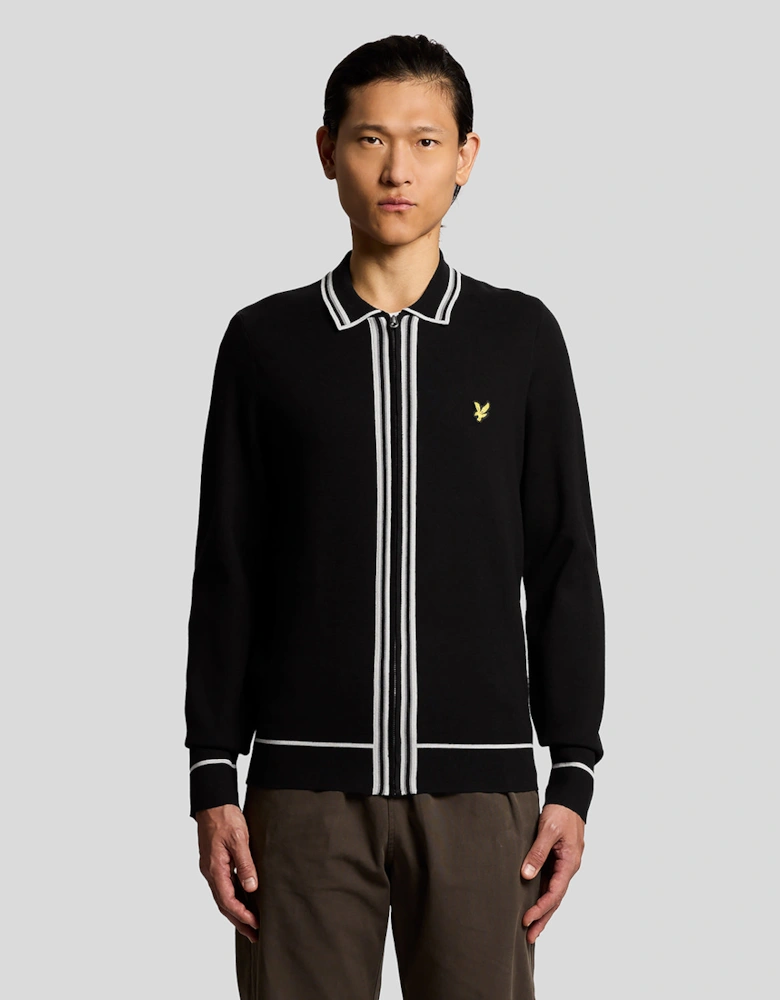 Tipped Full Zip Knitted Jumper