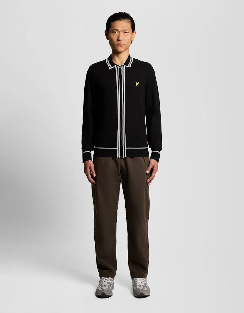 Tipped Full Zip Knitted Jumper