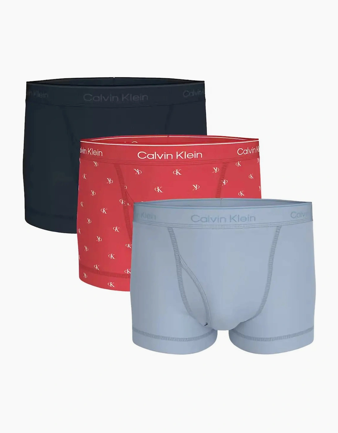 Calvin Klein Men's 3-Pack Cotton Classics Allover Logo Boxer Trunks, Black/Red/Blue - Size: 44/32