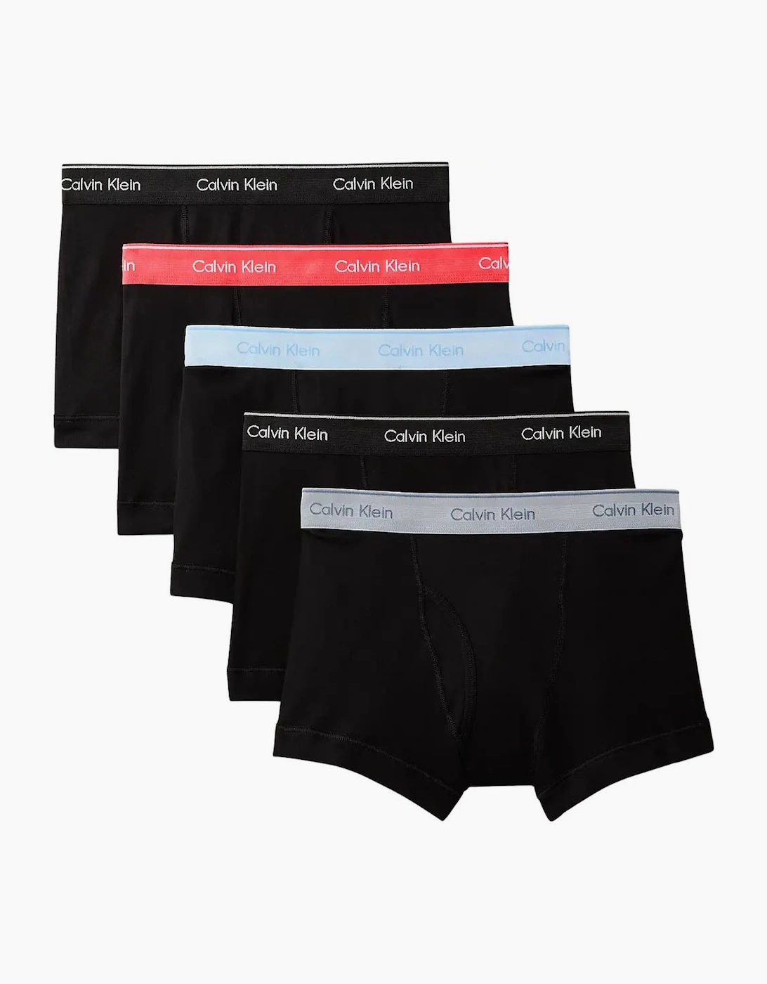 Calvin Klein Men's Black 5-Pack Cotton Classics Boxer Trunks, W/ Red/Blue/Grey  32/30/31 S