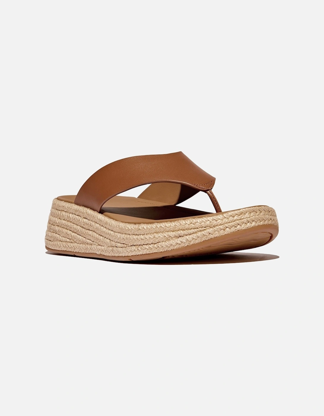 F-Mode Toe Post Espadrille Leather Women's Deep Tan Sandals, 8 of 7