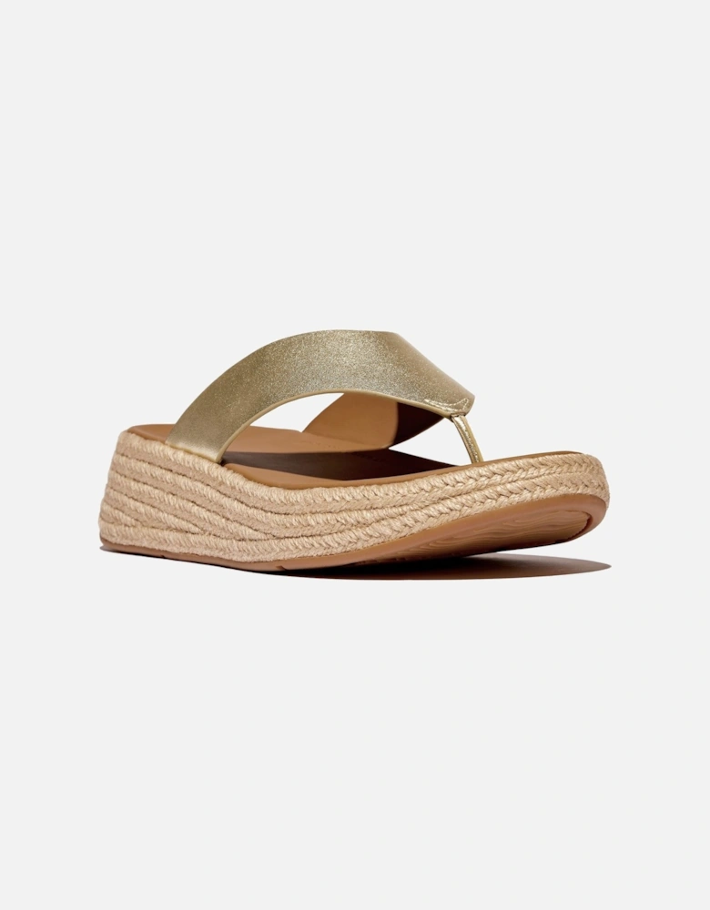 F-Mode Toe Post Espadrille Leather Women's Platino Sandals