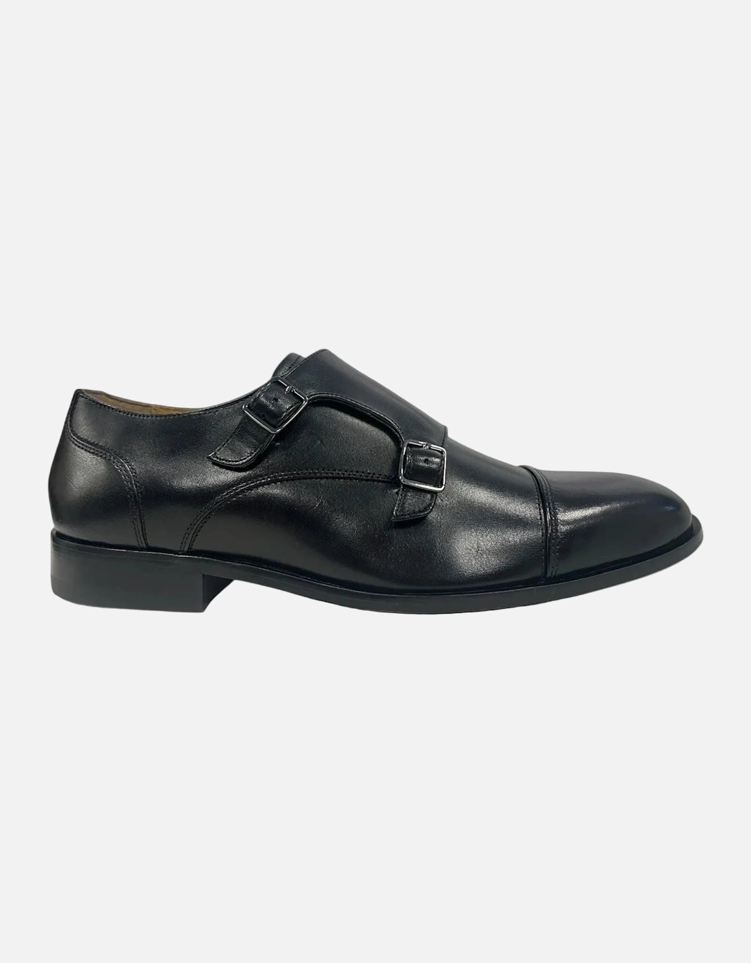 Toe Cap Monk Leather Men's Black Shoes