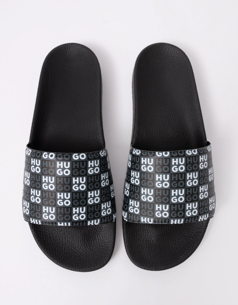 HUGO Timein Slides with Checkered Logo Strap - Black 001