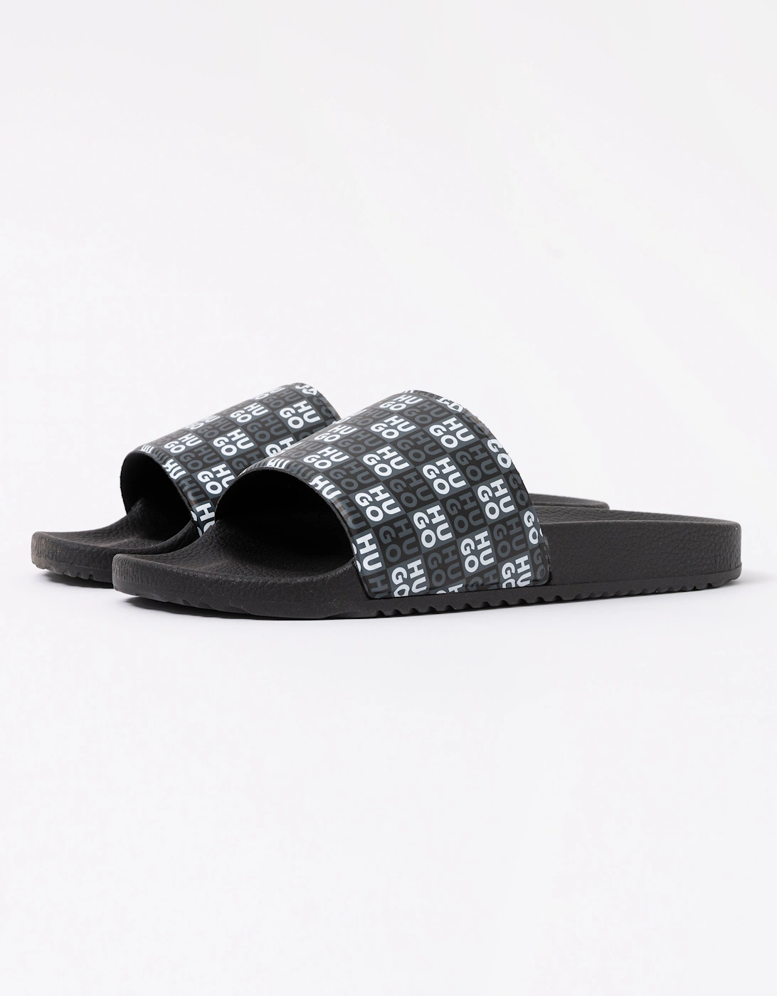 HUGO Timein Slides with Checkered Logo Strap - Black 001, 6 of 5