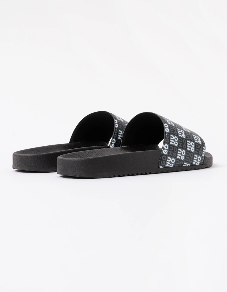 HUGO Timein Slides with Checkered Logo Strap - Black 001