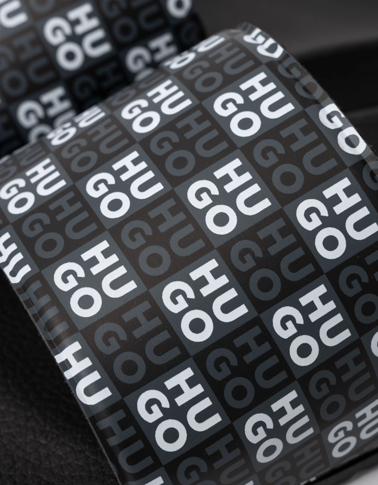 HUGO Timein Slides with Checkered Logo Strap - Black 001
