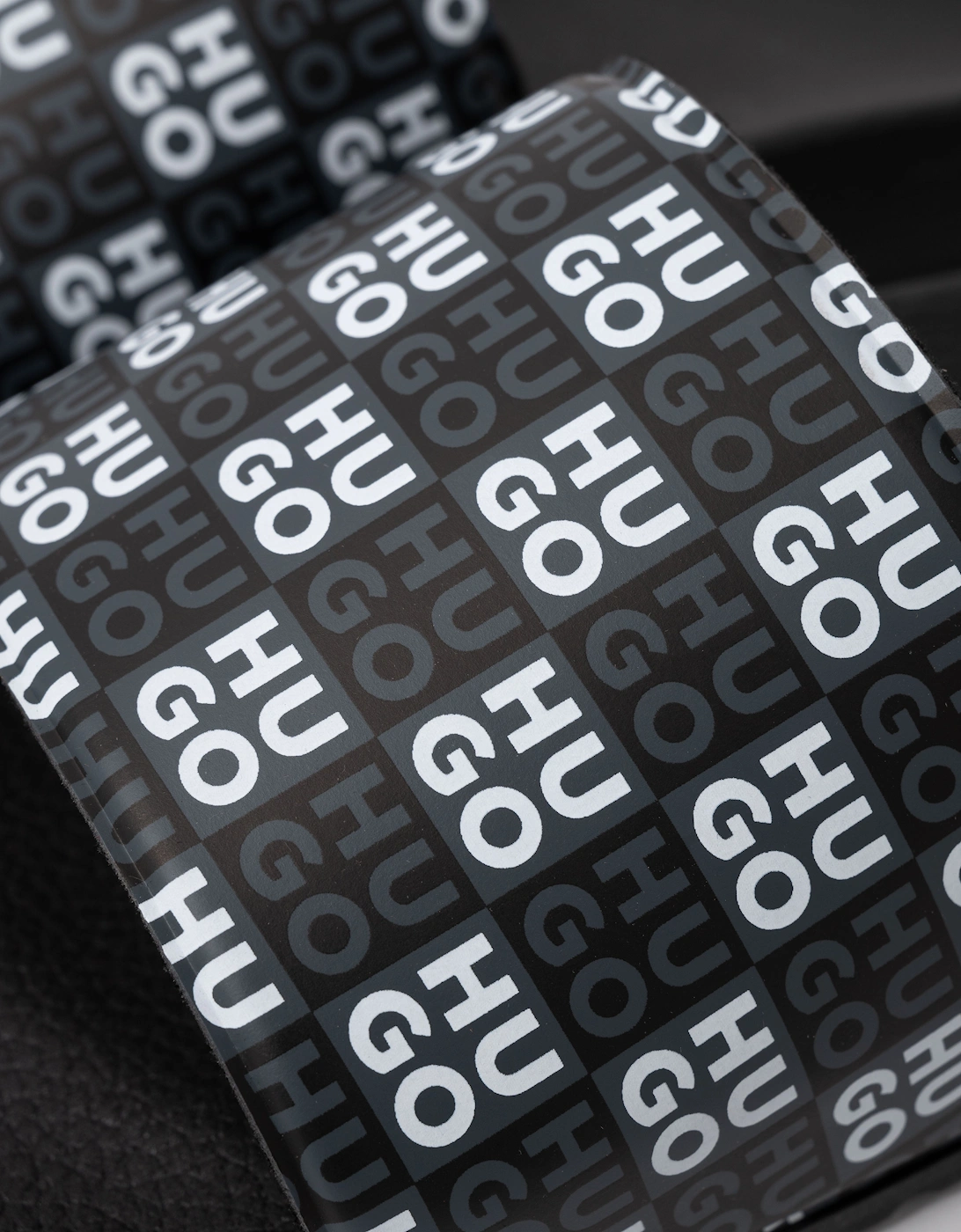 HUGO Timein Slides with Checkered Logo Strap - Black 001