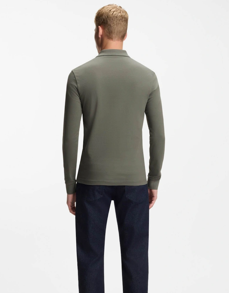 BOSS Orange Passerby Mens Long Sleeve Stretch-Cotton Polo Shirt with Logo Patch - Open Grey 076