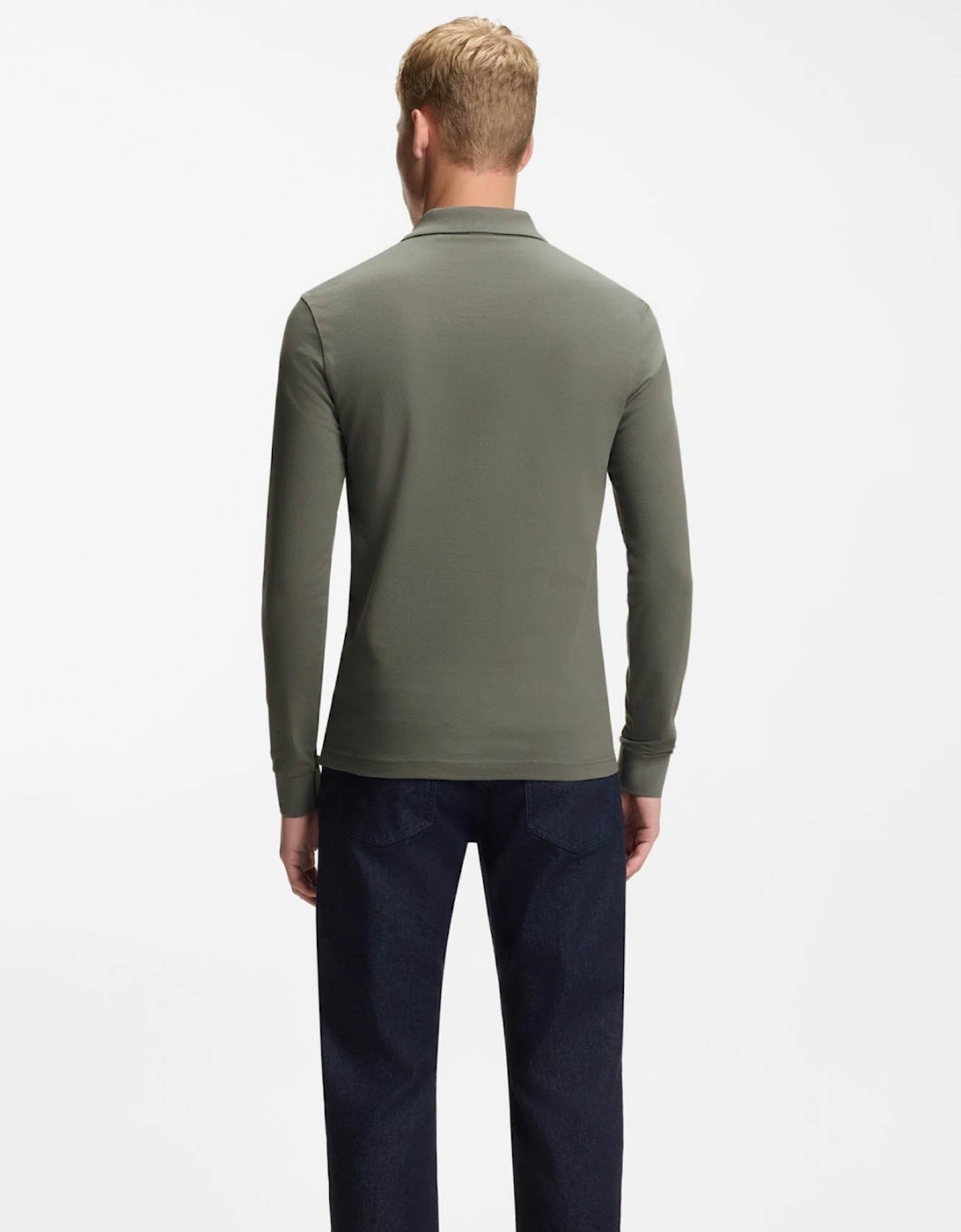 BOSS Orange Passerby Mens Long Sleeve Stretch-Cotton Polo Shirt with Logo Patch - Open Grey 076