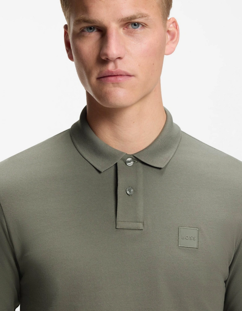 BOSS Orange Passerby Mens Long Sleeve Stretch-Cotton Polo Shirt with Logo Patch - Open Grey 076