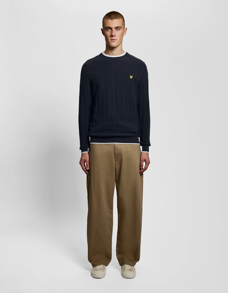 Tipped Pique Knitted Crew Neck Jumper