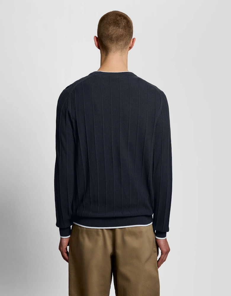 Tipped Pique Knitted Crew Neck Jumper