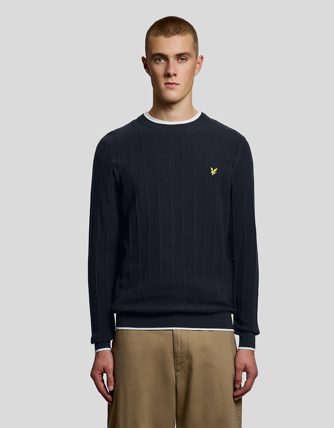 Tipped Pique Knitted Crew Neck Jumper, 7 of 6