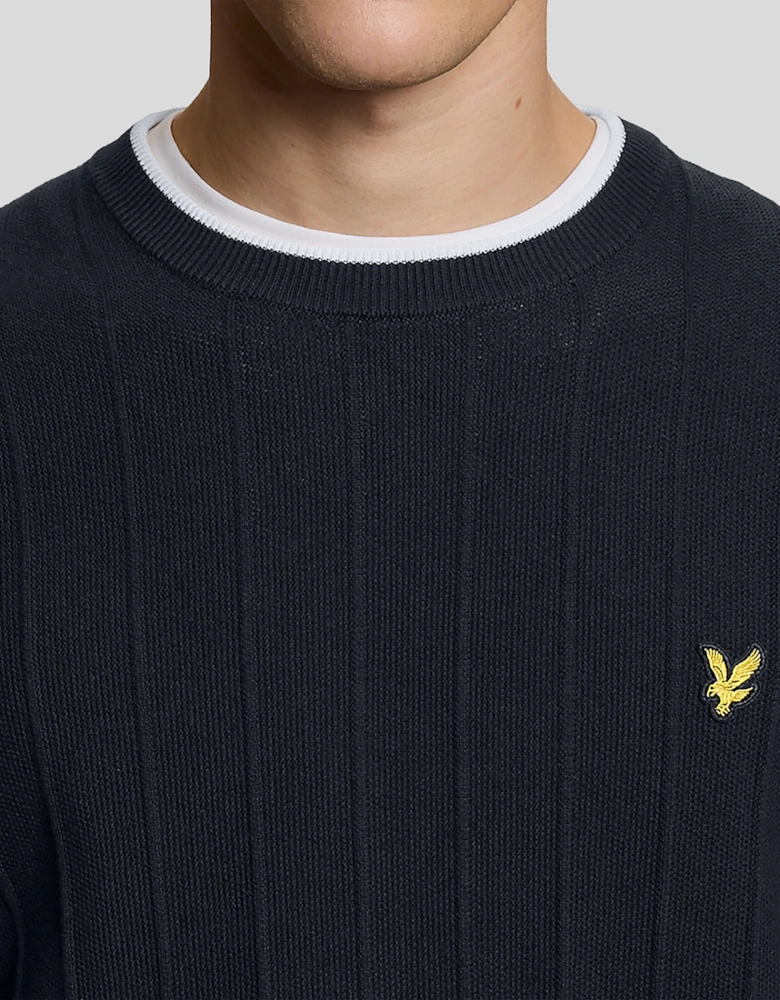 Tipped Pique Knitted Crew Neck Jumper
