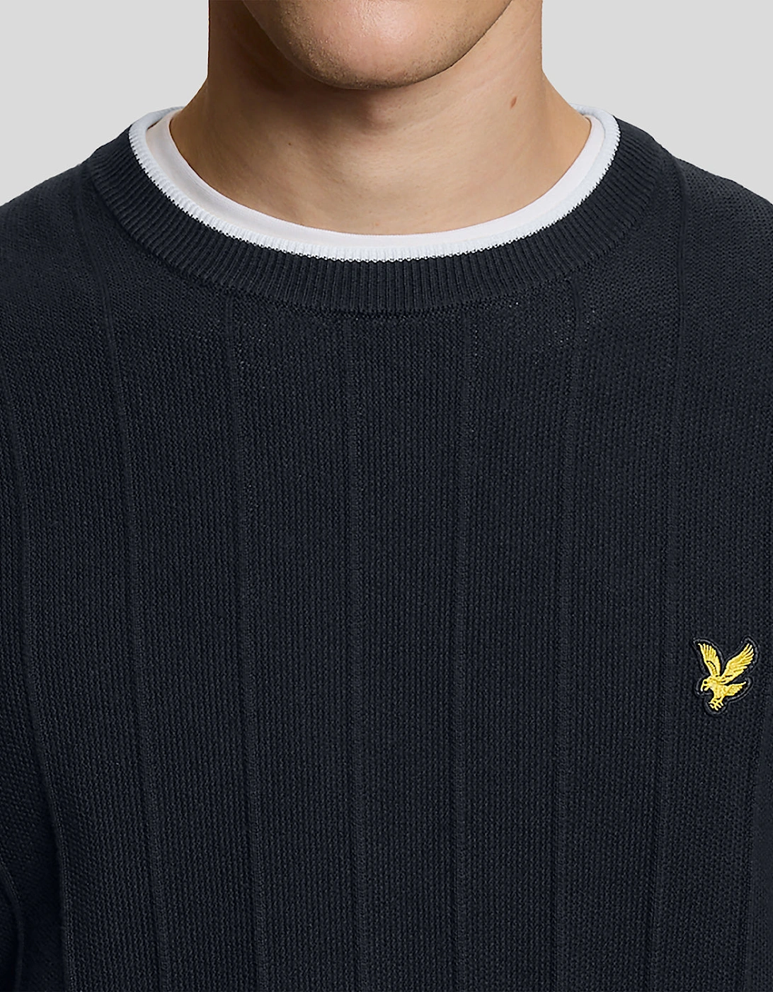 Tipped Pique Knitted Crew Neck Jumper