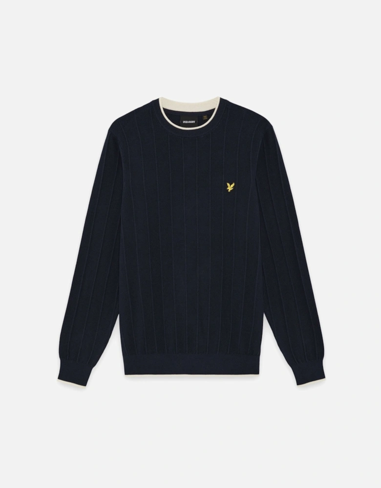 Tipped Pique Knitted Crew Neck Jumper
