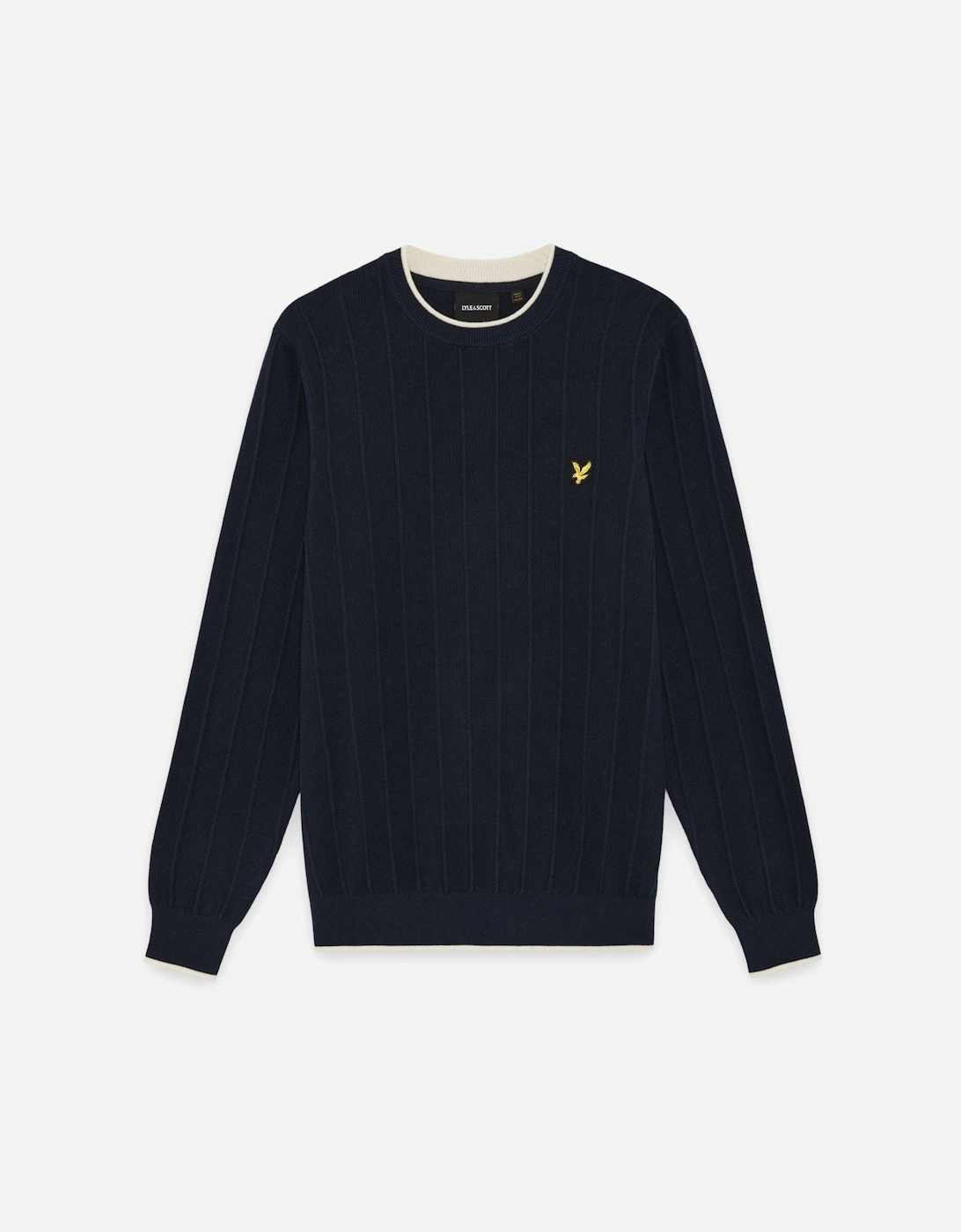 Tipped Pique Knitted Crew Neck Jumper