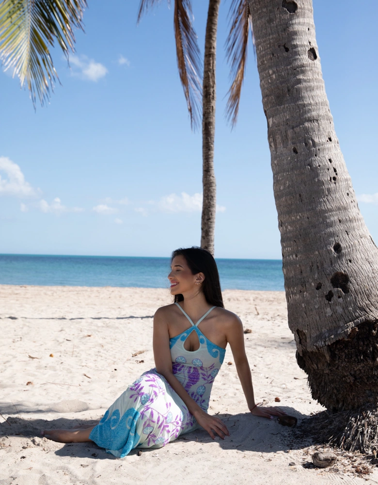 Lobster Hand Beaded Maxi Dress  Blue