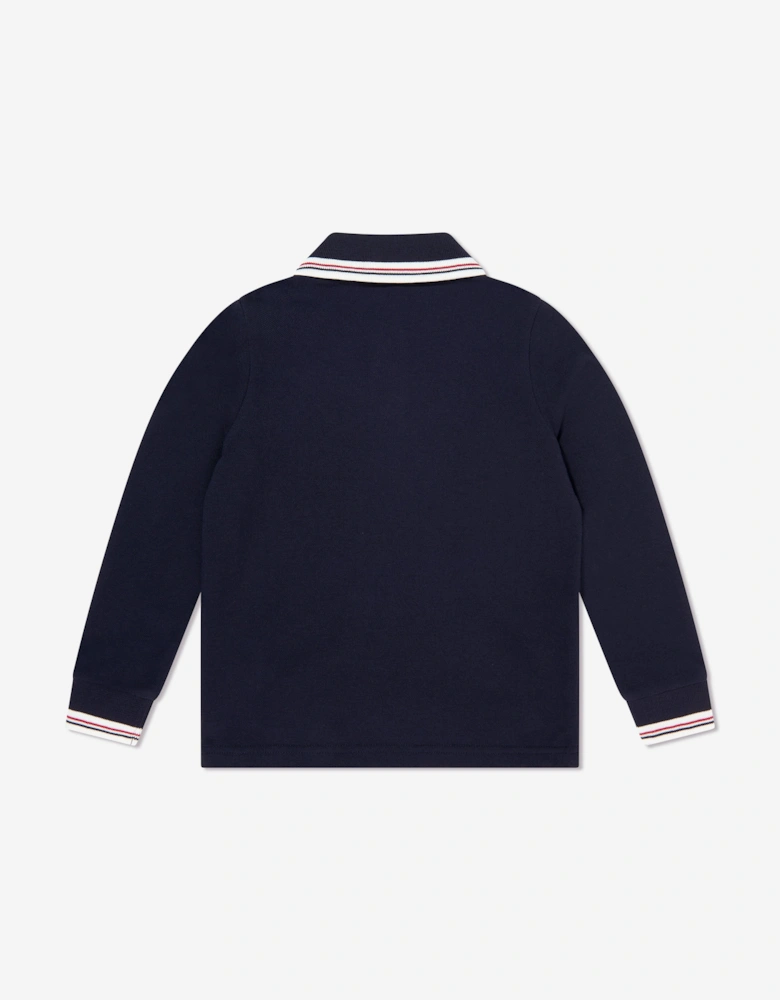 Enfant Boys Cotton Long Sleeve Polo Shirt in Navy