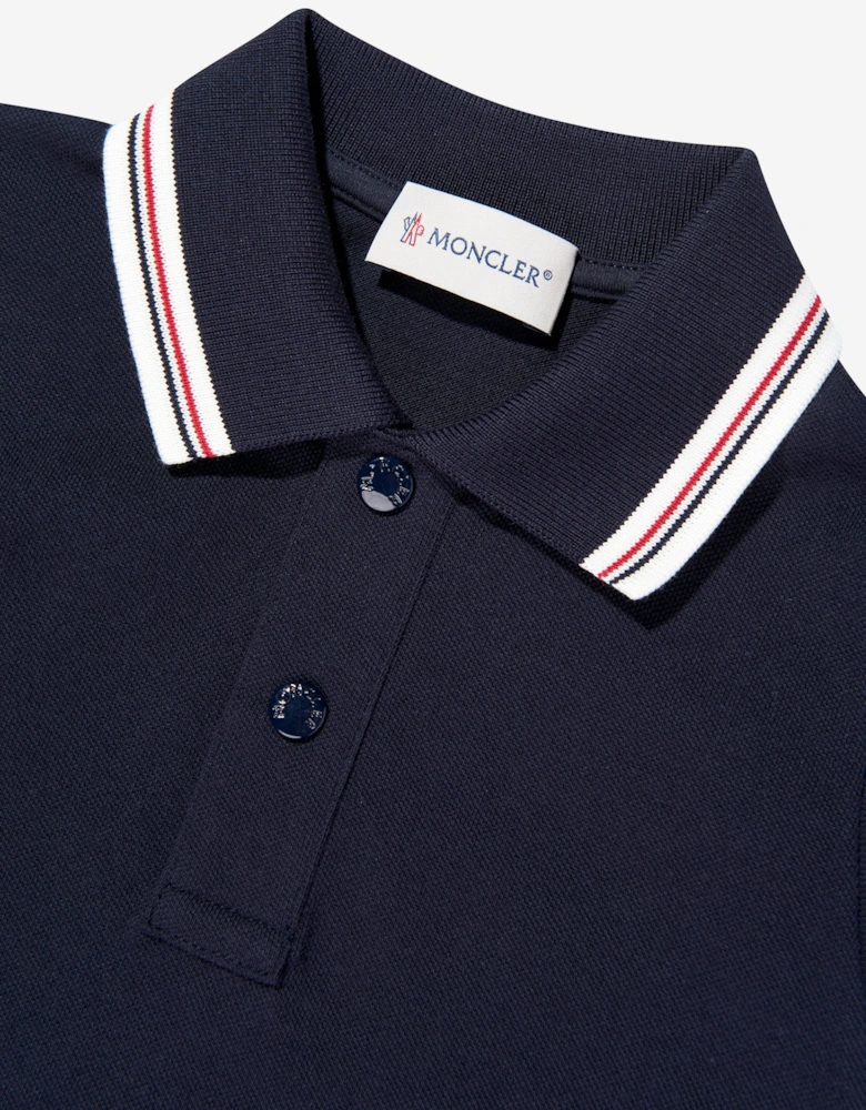 Enfant Boys Cotton Long Sleeve Polo Shirt in Navy