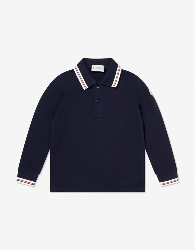 Enfant Boys Cotton Long Sleeve Polo Shirt in Navy
