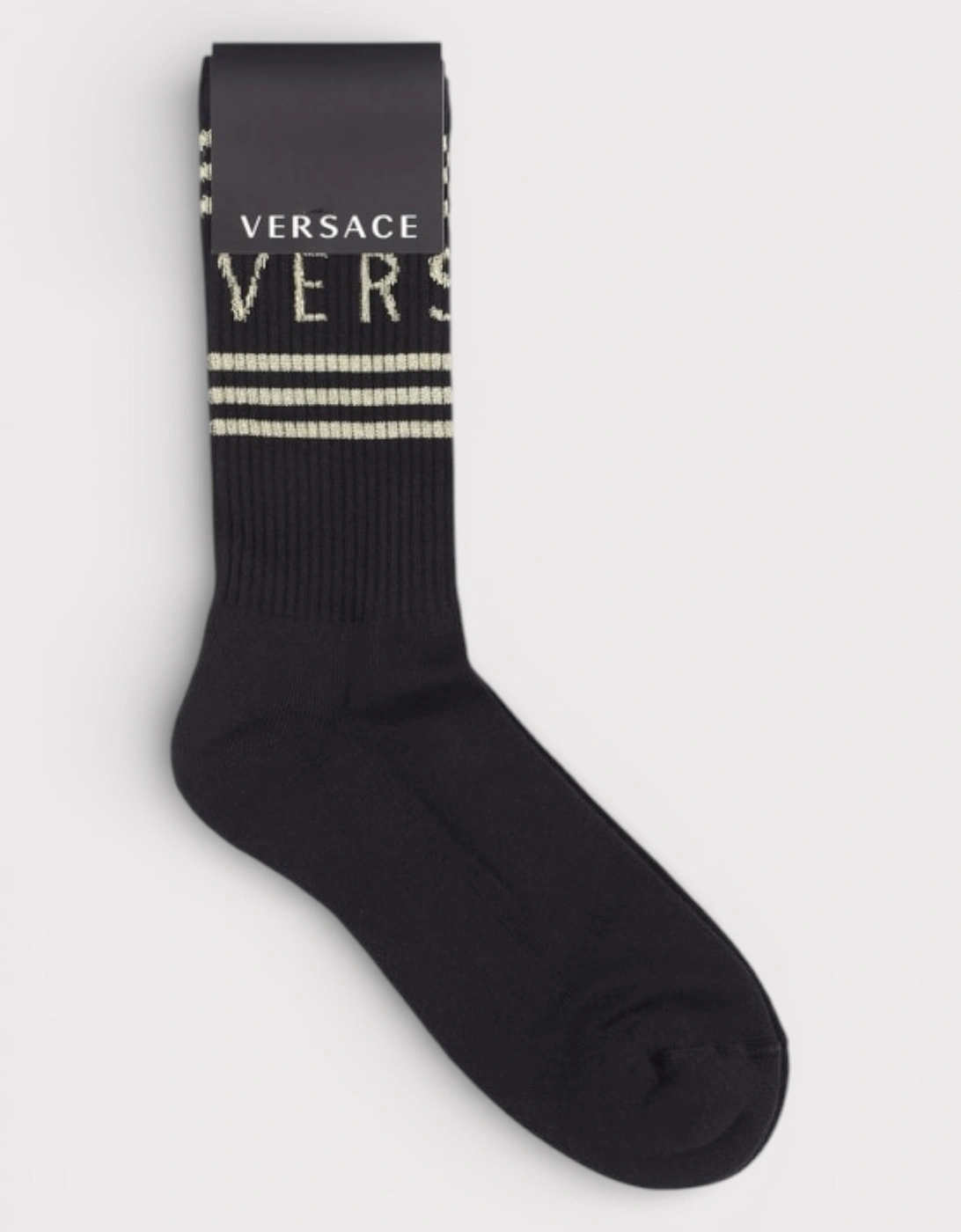 Versace Women's Black Logo Intarsia Cotton Gold Tinted Crew Socks  2.5/2/3.5/3 S