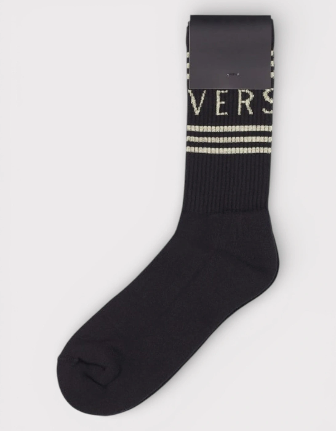 Logo Intarsia Cotton Gold Tinted Crew Socks Black