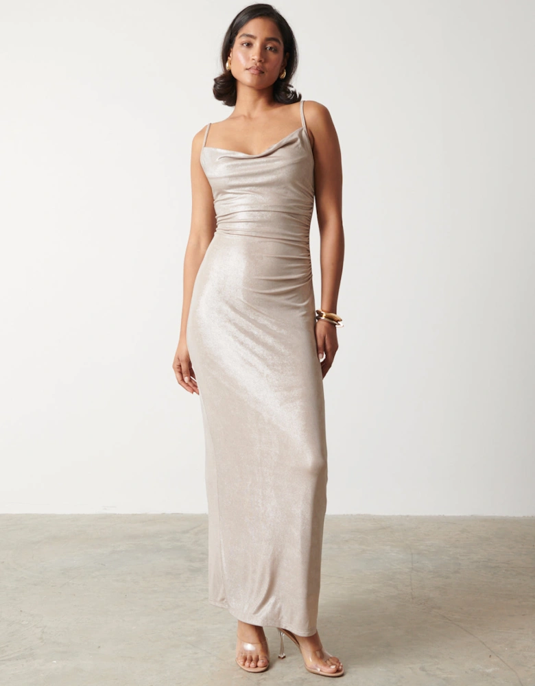 Monroe Metallic Maxi Dress - Champagne