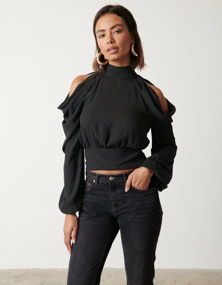 Selena Cold Shoulder Top - Black