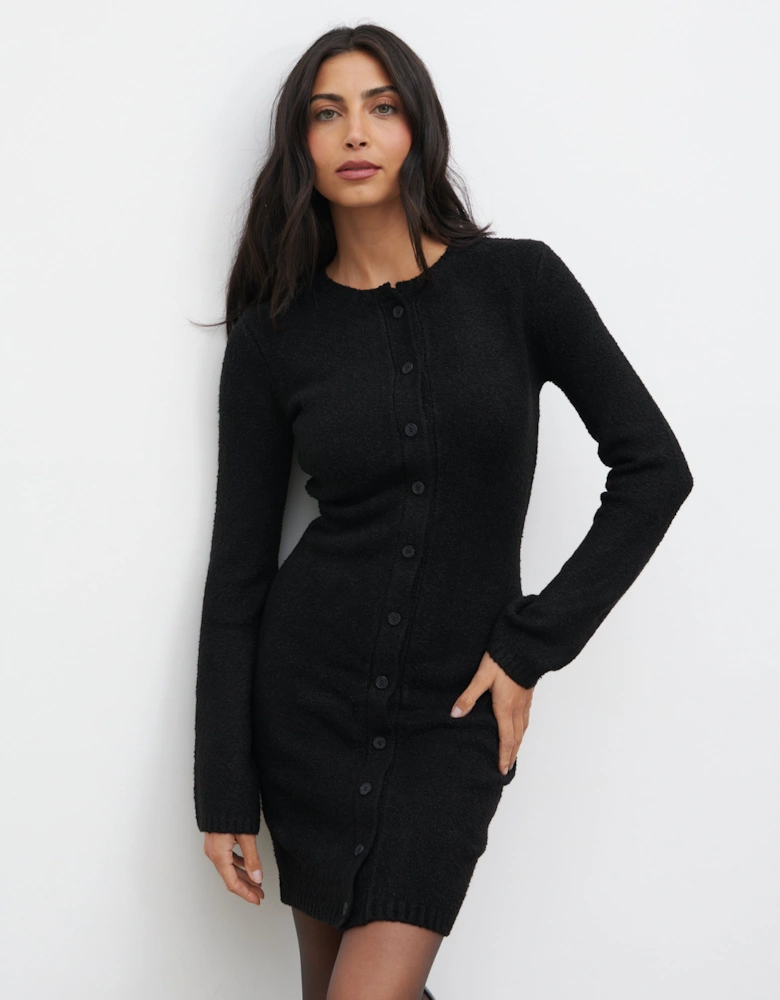 Aida Mini Button Down Knit Dress - Black