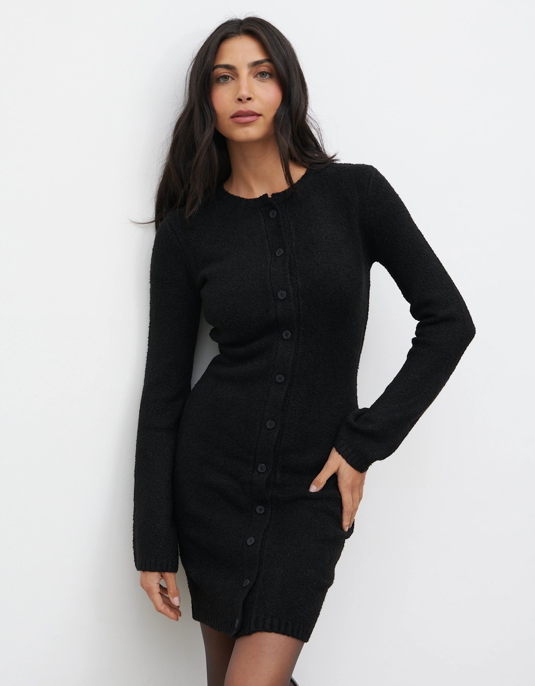 Pretty Lavish Pretty Lavish Women's Aida Mini Button Down Knit Dress - Black