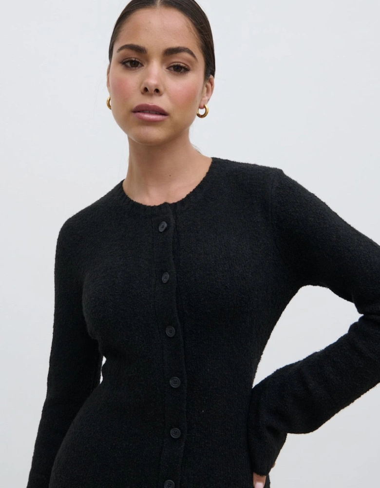 Aida Mini Button Down Knit Dress - Black