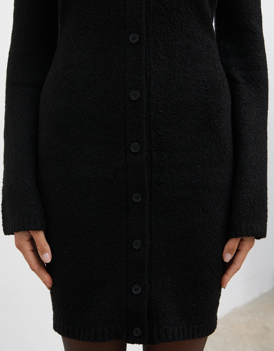 Aida Mini Button Down Knit Dress - Black