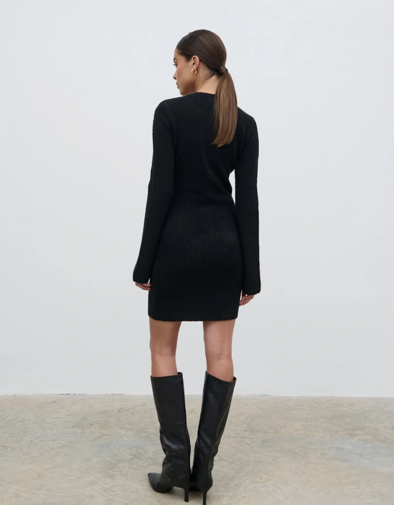 Aida Mini Button Down Knit Dress - Black