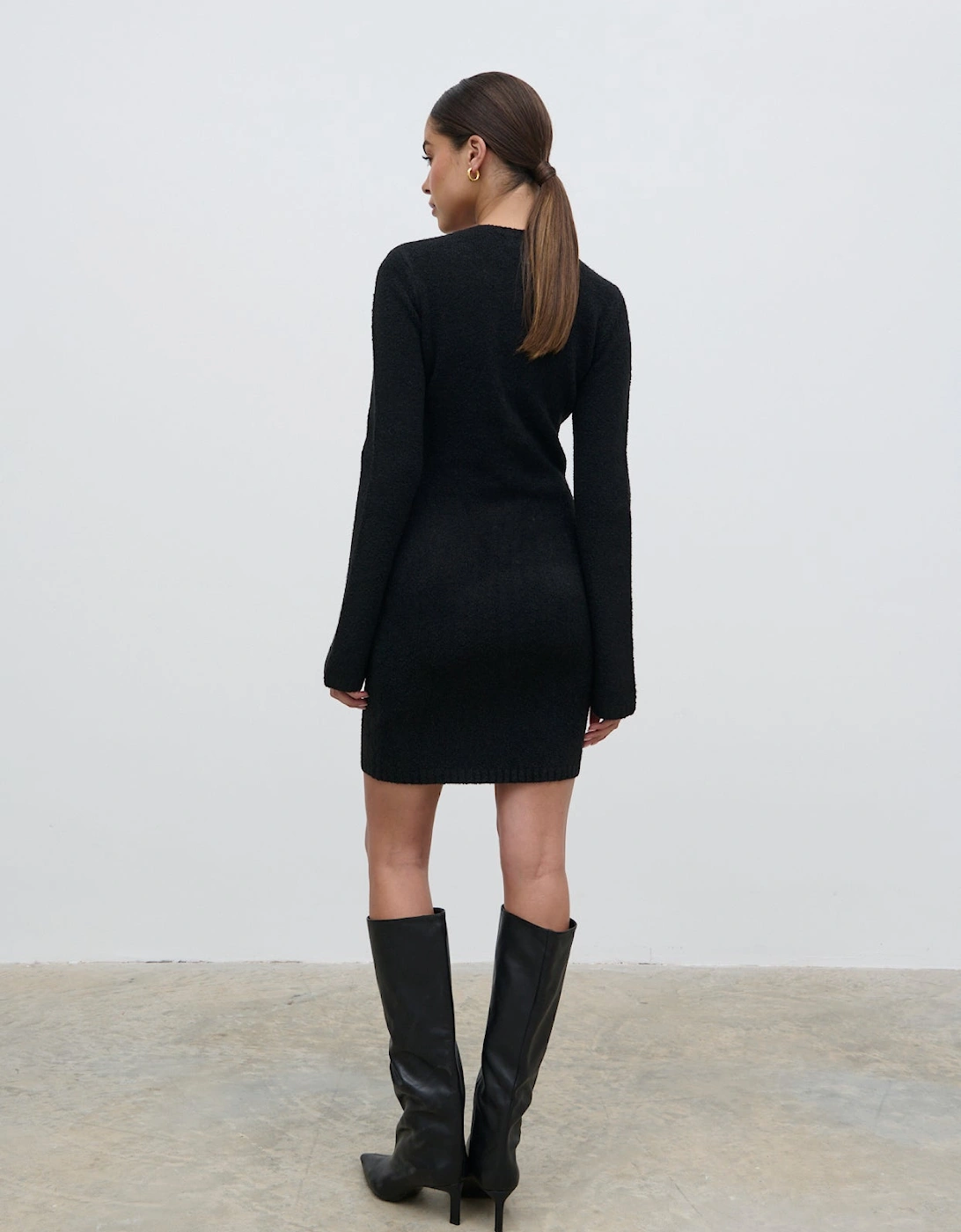 Aida Mini Button Down Knit Dress - Black